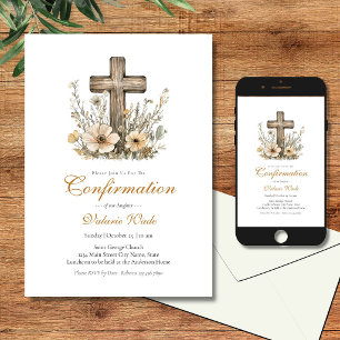 Rustic Floral Cross Girls Confirmation Invitation