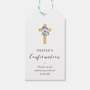 Rustic Floral Cross Kraft Look Confirmation Gift Tags