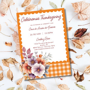 Rustic Floral Cute Spanish Español Thanksgiving Invitation