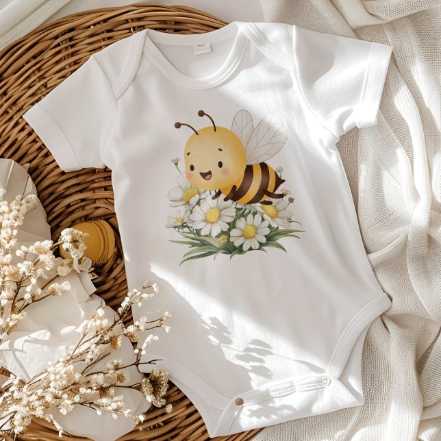 Rustic Floral Daisy Oh Babee Honey Bee Baby Shower Bodysuit (Creator Uploaded)
