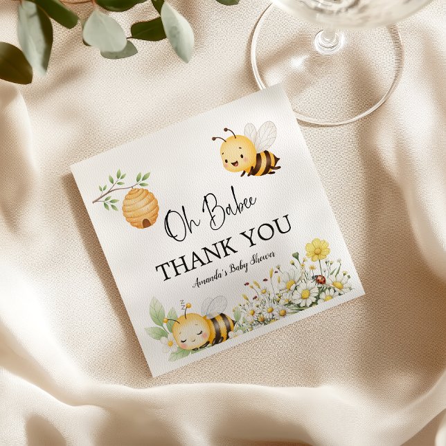 Rustic Floral Daisy Oh Babee Honey Bee Baby Shower Napkin (Creator Uploaded)
