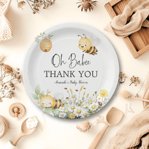 Rustic Floral Daisy Oh Babee Honey Bee Baby Shower Paper Plate