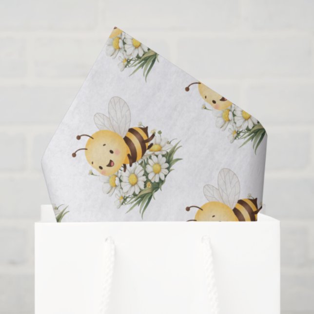 Rustic Floral Daisy Oh Babee Honey Bee Baby Shower Tissue Paper (Gift Bag)