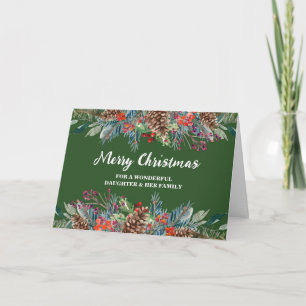 Rustic Floral Daughter & Family Merry Christmas Card