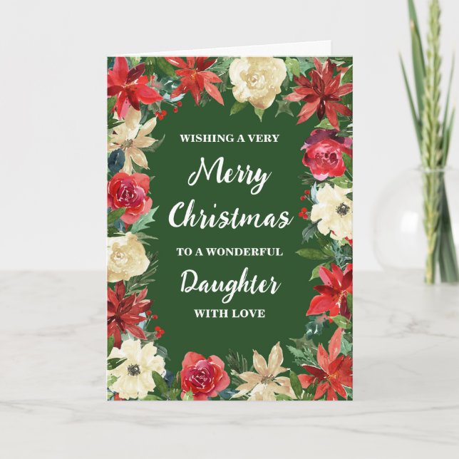 Rustic Floral Daughter Merry Christmas Card (Front)