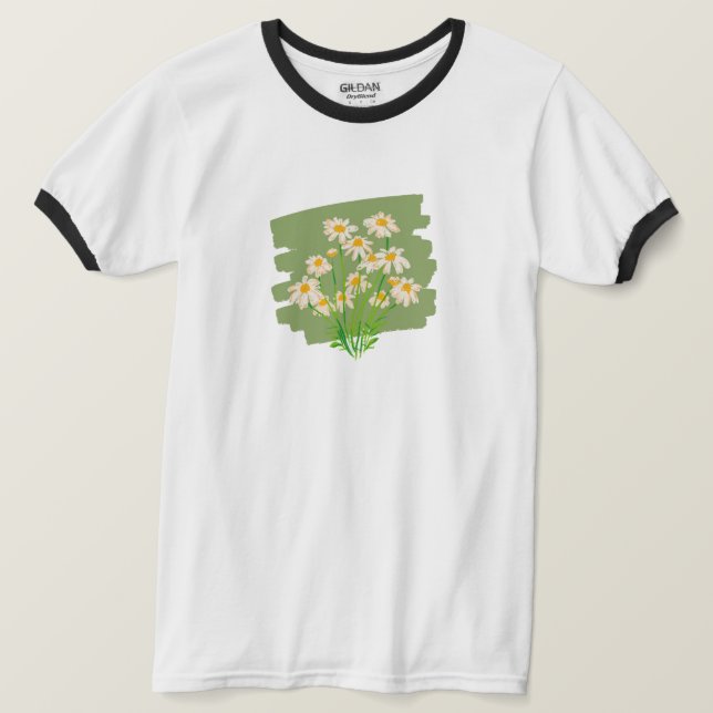 Rustic Floral Design on Green Background T-Shirt (Design Front)