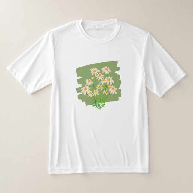Rustic Floral Design on Green Background T-Shirt (Laydown)