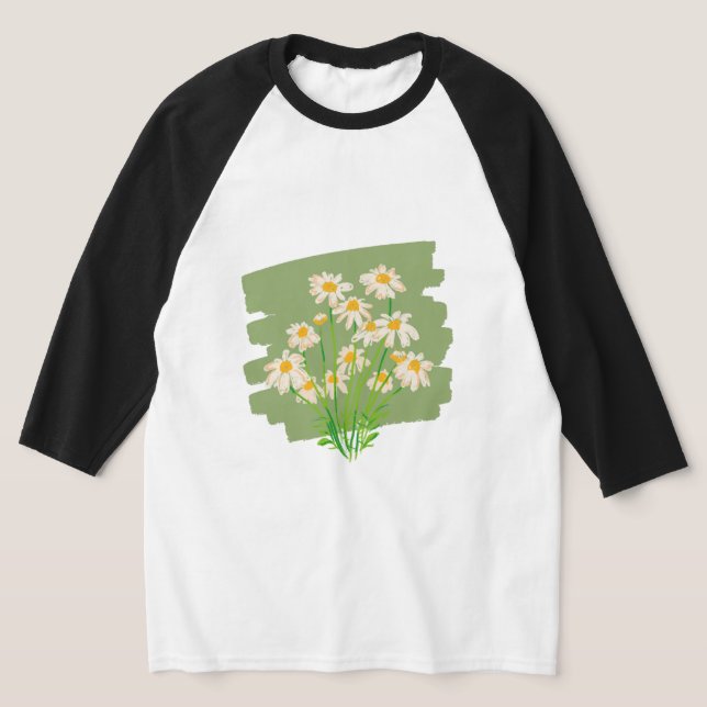 Rustic Floral Design on Green Background T-Shirt (Laydown)