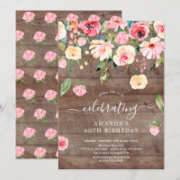 Rustic Floral Drop Pink Peonies Birthday Party