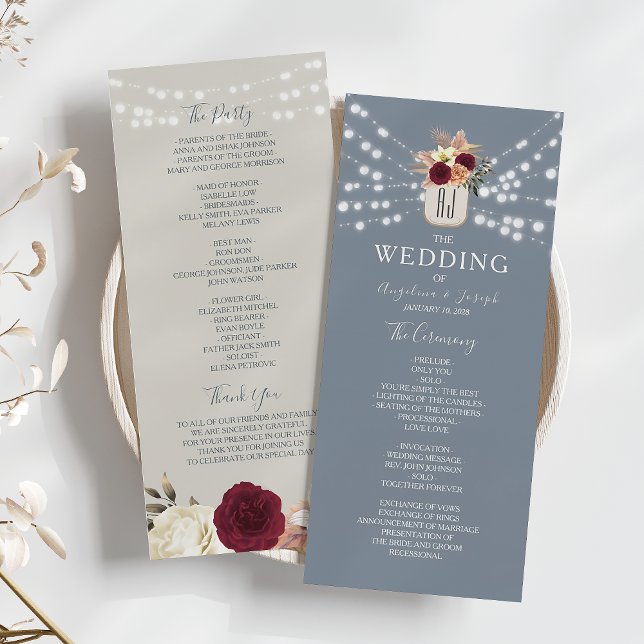 Rustic Floral Dusty Blue Wedding Program Programme (Creator Uploaded)