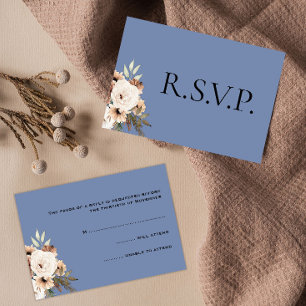Rustic Floral Dusty Blue Wedding RSVP Card