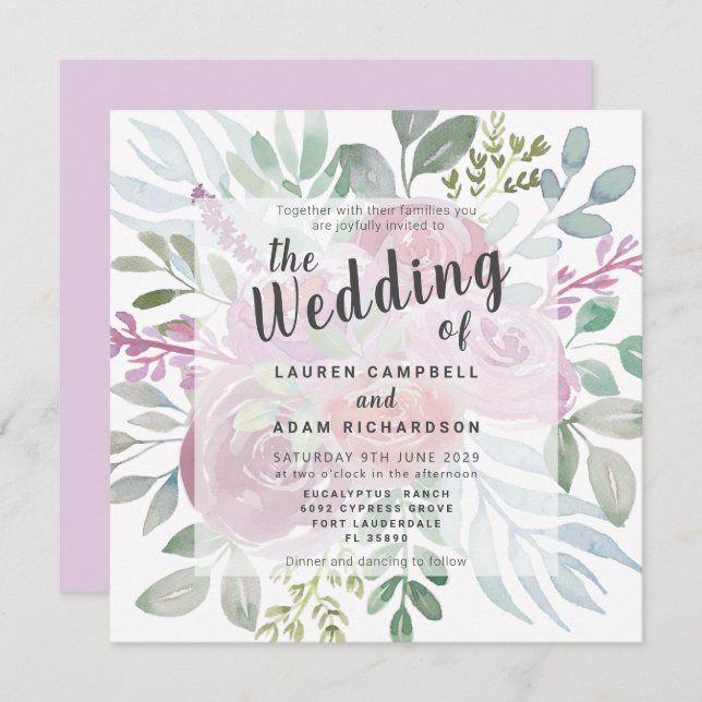 Rustic Floral Dusty Pink Watercolor Wedding Invitation (Front/Back)