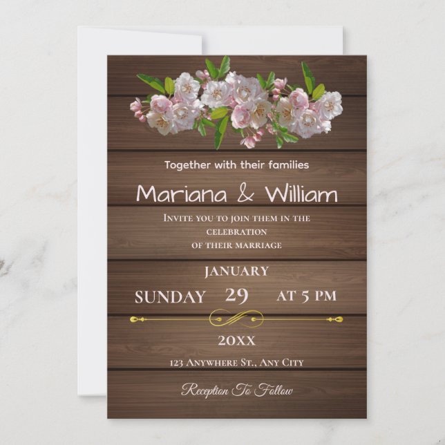 Rustic Floral Elegance Wedding Invitation Design (Front)