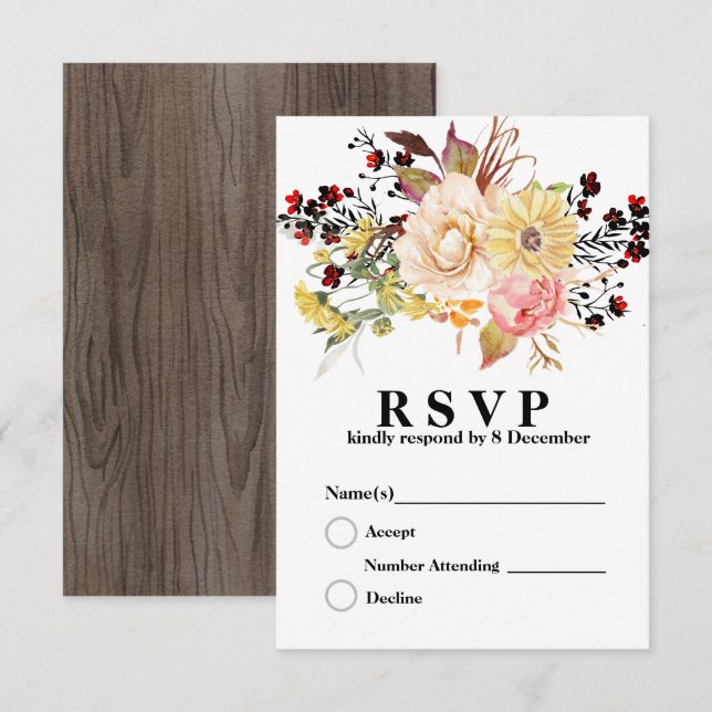 rustic floral elegant 3.5" x 5" Response Card (Front/Back)