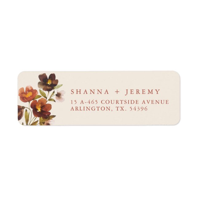 Rustic Floral Elegant Bride + Groom | Return Label (Front)