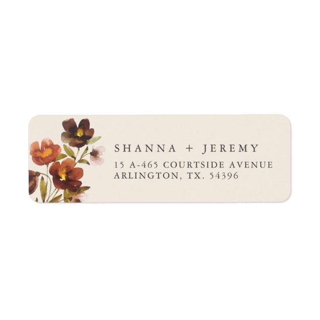 Rustic Floral Elegant Bride + Groom | Return Label (Front)