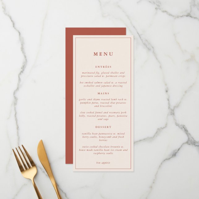 Rustic Floral Elegant Minimal Wedding | Menu (Front/Back In Situ)