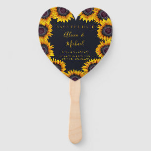 Rustic floral elegant script wedding save date hand fan