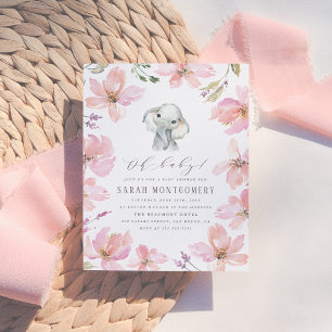 Rustic Floral Elephant Blush Pink Baby Girl Shower Invitation Postcard