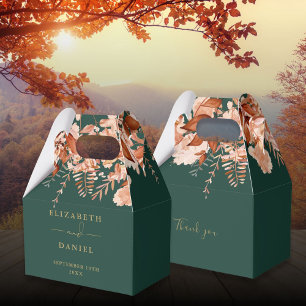 Rustic Floral Emerald Green And Gold Wedding Favour Box