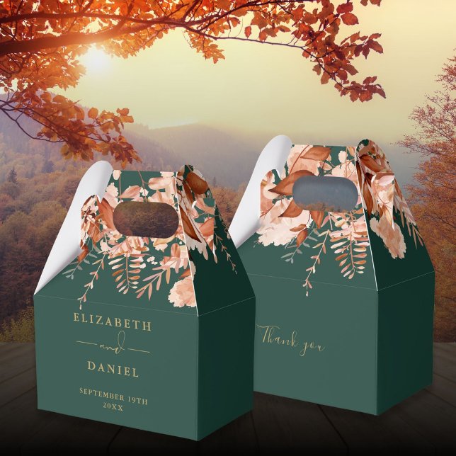 Rustic Floral Emerald Green And Gold Wedding Favour Box (Rustic Floral Emerald Green And Gold Wedding Favor Boxes)