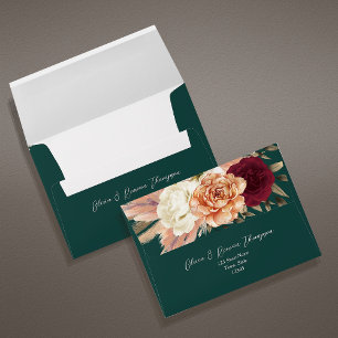 Rustic Floral Emerald Green Wedding Envelope