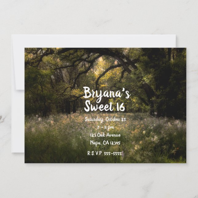 Rustic Floral Enchanted Forest Tree Sweet 16 Party Invitation (Front)