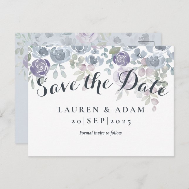 Rustic Floral Eucalyptus Dusty Blue  Announcement Postcard (Front/Back)