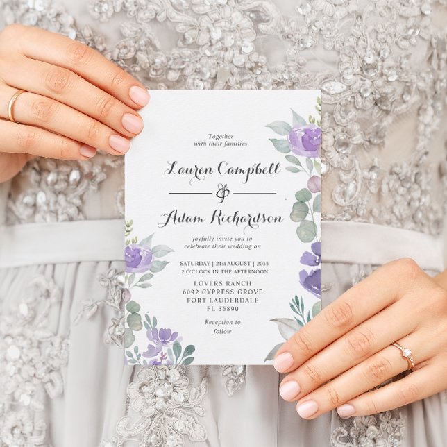 Rustic Floral Eucalyptus Purple Wedding Invitation (Creator Uploaded)