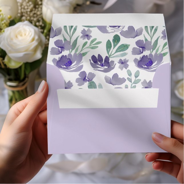 Rustic Floral Eucalyptus Purple Wedding RSVP Envelope (Creator Uploaded)