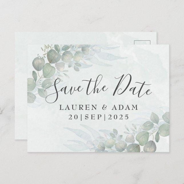 Rustic Floral Eucalyptus Sage Green Announcement (Front/Back)