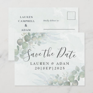 Rustic Floral Eucalyptus Sage Green Announcement Postcard