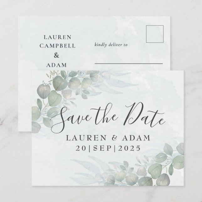Rustic Floral Eucalyptus Sage Green Announcement Postcard (Front/Back)