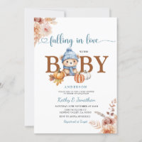Rustic Floral Fall in Love Blue Bear Baby Shower