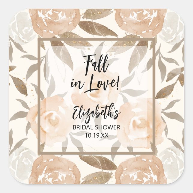 Rustic Floral Fall in Love Bridal Shower Square Sticker (Front)