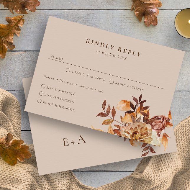 Rustic Floral Fall Leaves RSVP Card (Rustic Floral Fall Leaves RSVP Card Monogrammed by Painted Paperie
)