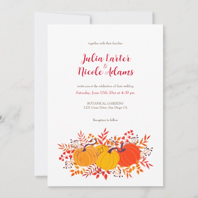 Rustic Floral Fall Pumpkin Woodland Wedding Invitation (Front)