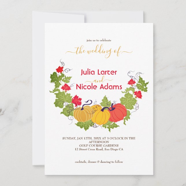 Rustic Floral Fall Pumpkin Woodland Wedding Invitation (Front)
