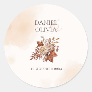 Rustic Floral Fall Wedding  Classic Round Sticker