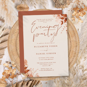 Rustic Floral Fall Wedding Evening Party Invitation