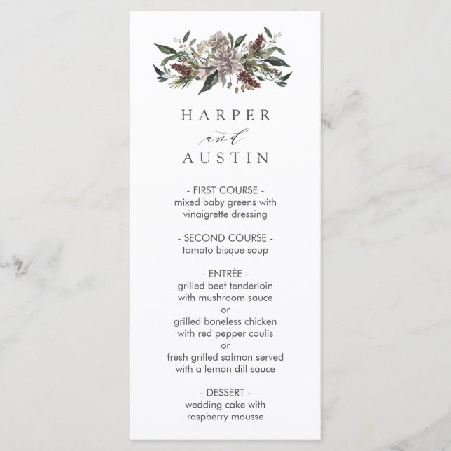 Rustic Floral Fall Winter Wedding Menu (Front)