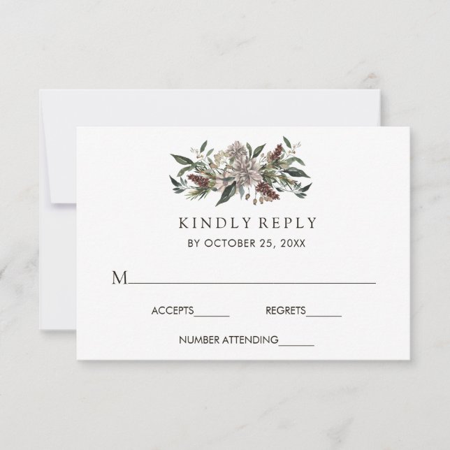 Rustic Floral Fall Winter Wedding RSVP Card (Front)