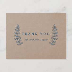 Rustic Floral   Faux Kraft Thank You Postcard