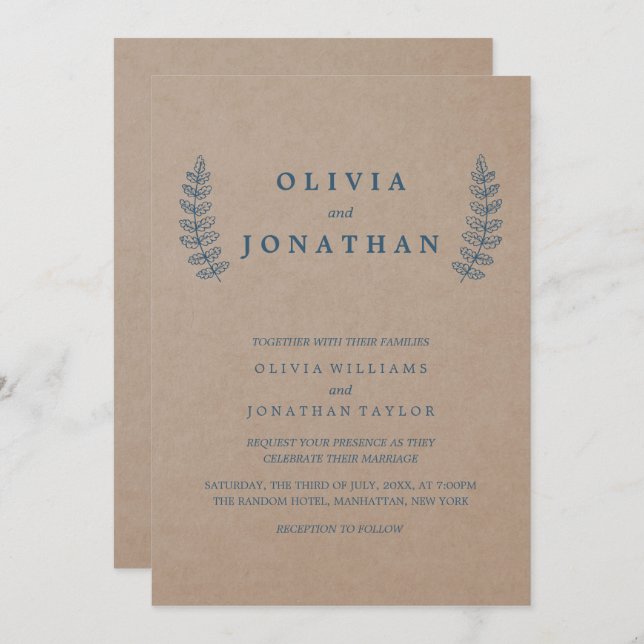 Rustic Floral | Faux Kraft Wedding Invitation (Front/Back)