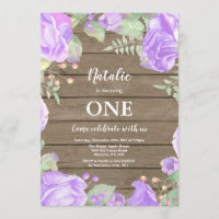 Rustic Floral First 1st Girl Birthday Invitation