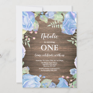 Rustic Floral First 1st Girl Birthday Invitation