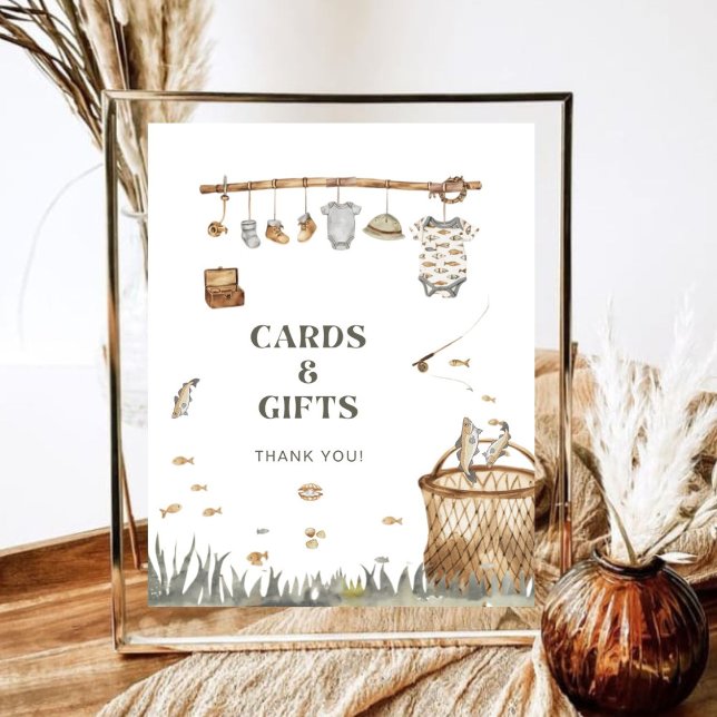 Rustic Floral Fishing Baby Shower Cards and Gifts Poster (Creator Uploaded)
