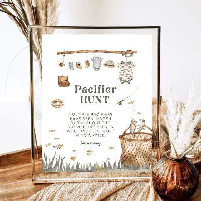 Rustic Floral Fishing Pacifier Hunt Baby Shower Poster (Creator Uploaded)