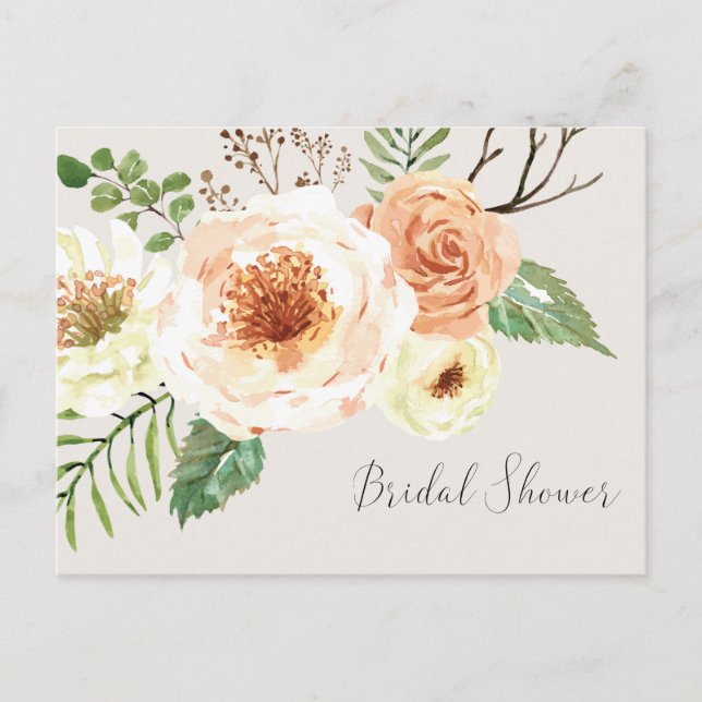 Rustic Floral Flowers Bridal Shower Invitation Postcard (Front)
