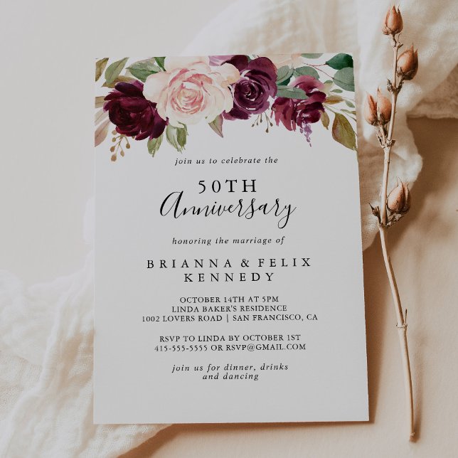 Rustic Floral Foliage 50th Wedding Anniversary Invitation (Creator Uploaded)